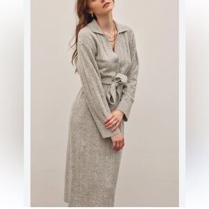 H&M WOMENS XS KNIT OVERSIZED SWEATER DRESS Loge Sleeve Collared Grey Cozy